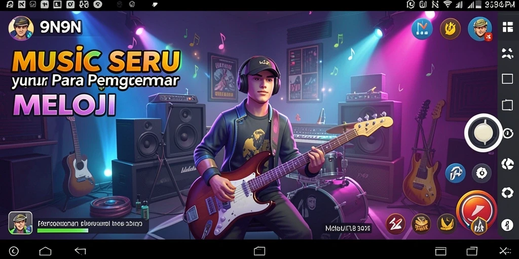 Screenshot utama 9N9N menunjukkan pengalaman gameplay musik yang interaktif.