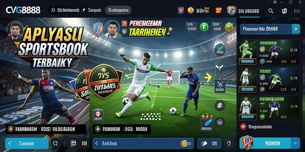 Screenshot CVG8888 menunjukkan antarmuka aplikasi Sportsbook yang intuitif dan informasi real-time.