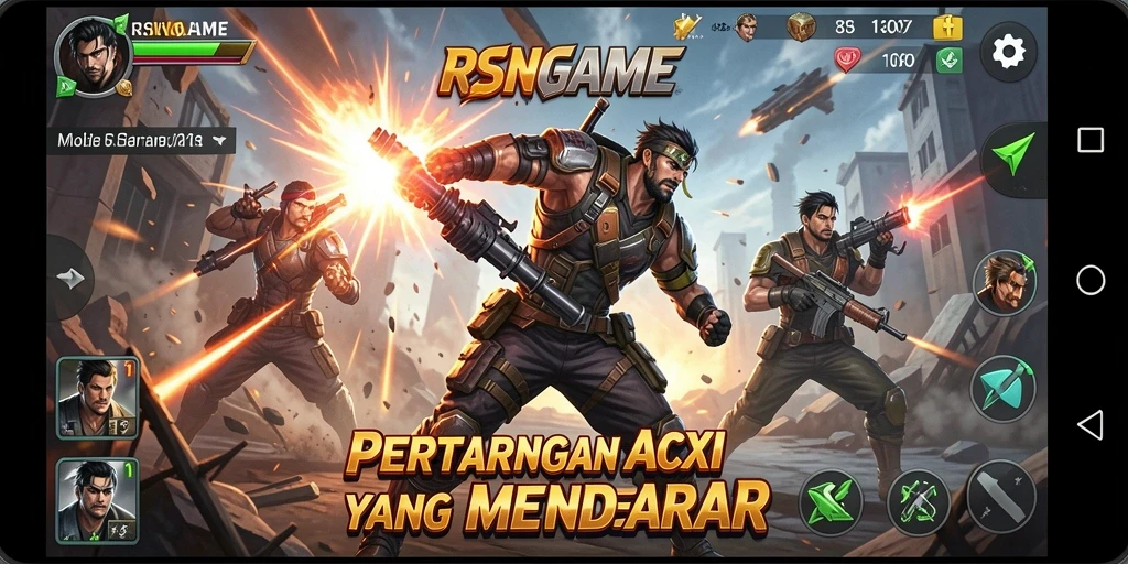 Screenshot gameplay RSNGAME menampilkan aksi pertarungan yang mendebarkan.