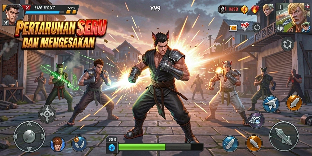 Screenshot Y89 menampilkan aksi pertarungan yang menegangkan dan karakter unik.